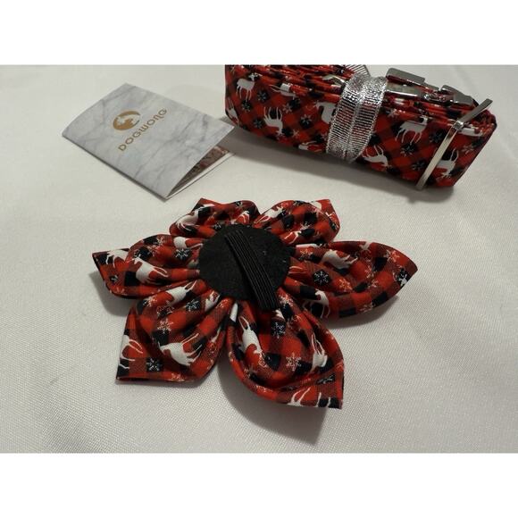 Adjustable Multicolor Dog Leash With Bow for Small-Med Dogs Red Plaid Reindeers - Picture 2 of 9